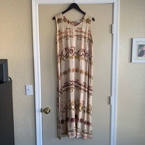 Hilo Hattie Artsy Tribal Maxi Dress Sz.XL Sleeveless Travel Boho Festival Nature